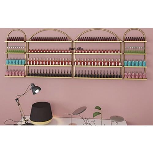 Nordic Gold Nail Polish Bottle Storage Rack Iron Nail Polish Display Stand Wall Shelf Metal Beauty Manicure Store Holder Rack