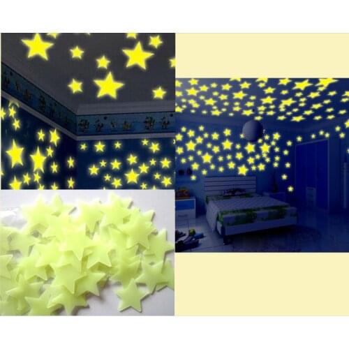 50/70/100 PC children fluorescent kids bedroom glow in the dark shine wall stickers stars moon luminous shine colors