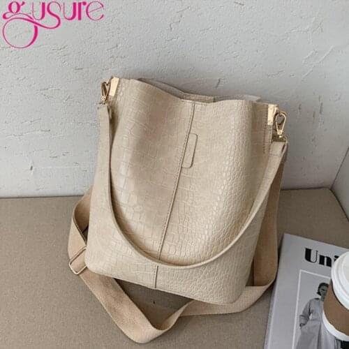 Gusure Vintage Crocodile Pattern Crossbody Bags For Women PU Leather Trend Designer Shoulder Handbags Large Capacity Bucket Bag