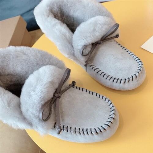 2020 Women Shoes 100% Natural Fur Shoes Moccasins Loafers Soft Genuine Leather Leisure Flats Female Driving Casual
