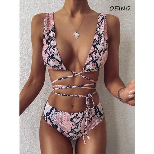 Hot Pink Swimsuit Print String Sexy Bathing Suit Women Cross Bandage 2021Bikini 2 Piece Set Women Swimsuit Bikini Set