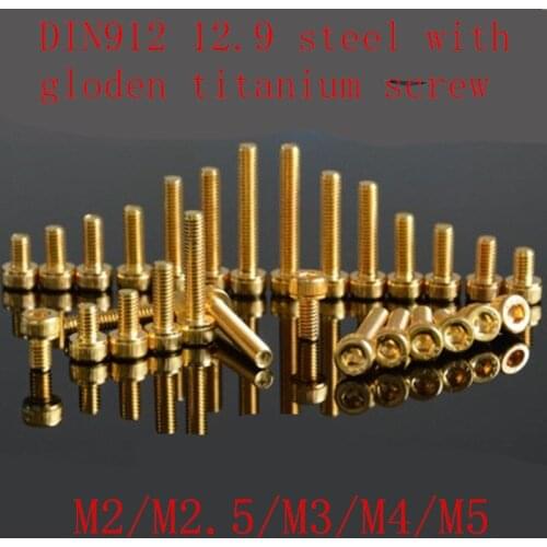 10Pcs M2 M2.5 M3 M4 M5 Allen Screw Hex Socket Knurled Cap Cup Head Screw Titanium Gold Plated Bolts Length 4-30mm