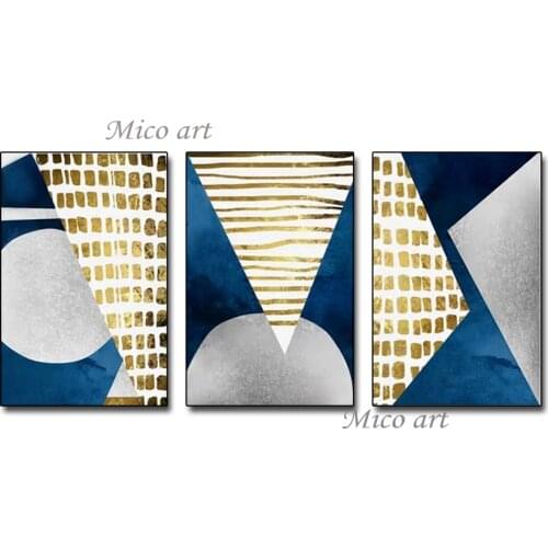 100% Hand Painted 3 Panel New Gold Foil Oil Painting Modern Home Wall Art Canvas Picture Artwork For Hotel Room Decoration