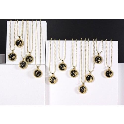 12 Constellation Necklace Zodiac Signs Cabochon Glass Crescent Moon Pendant Clavicle chain Necklace Birthday Gifts for Women