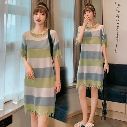 2286# Maternity Clothes Nursing Dress Summer Stripe T Shirt Dress Pregnant Women Pregnancy Clothes Breastfeeding Dress