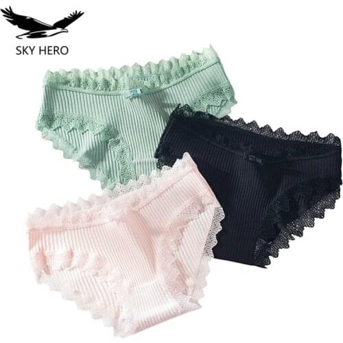 3pcs/Lot lace panties for women cotton Sexy underwear beautiful ladies underpants Girl young woman clothes brazilian Black