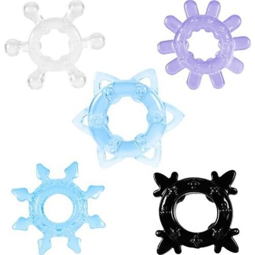5pcs Silicone Penis Ring Time Delay Cock Rings Soft Crystal Ring Sex Toys for Men Random Color