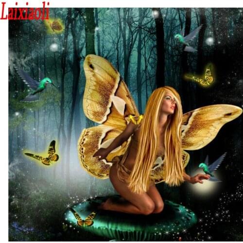 5d diamond painting butterfly fairy full circle picture diamond mosaic 3d square diamond embroidery hummingbird scenery stickers