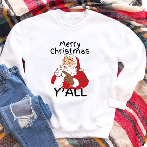 Colored Santa Merry Christmas Y'ALL Sweatshirt Funny Winter Holiday Gift Pullovers Cute Women Long Sleeve Graphic Sweatshirts