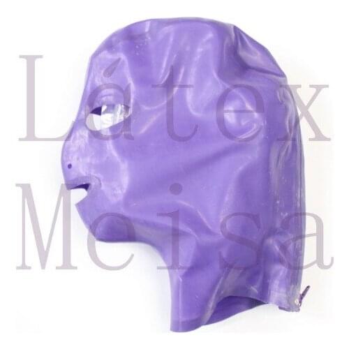 Purple color latex mask Fetish with back zip for adults