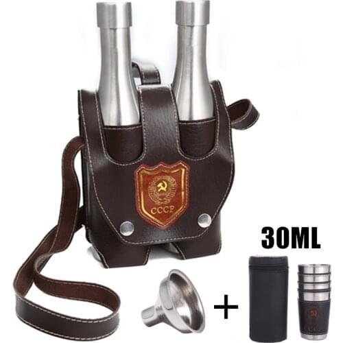 Vodka Stainless Steel Bottle 500ml Hip Flask Steel Funnel Outdoor Portable PU Leather Russia Whisky Liquor Flagon Mens Gift