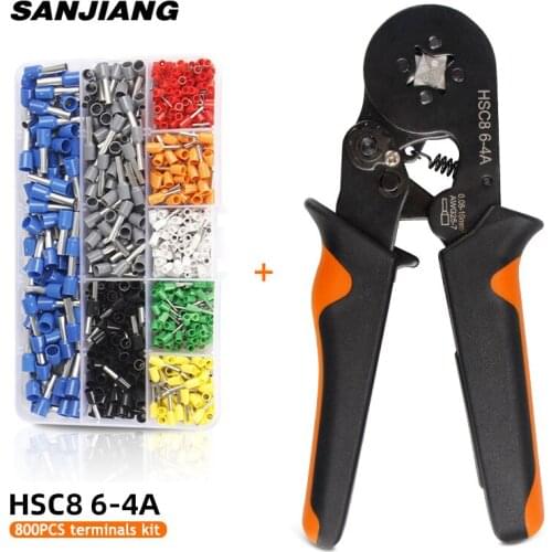 HSC8 6-4 0.08-10mm² 25-7AWG crimping plier set 800pcs terminals for tube type needle type terminal crimp self-adjusting tool kit