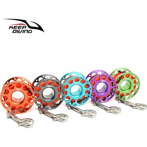 15M/30M Scuba Diving Aluminum Alloy Spool Finger Reel with Stainless Steel Bolt Snap Hook SMB Safe Equipment BCD Accessories