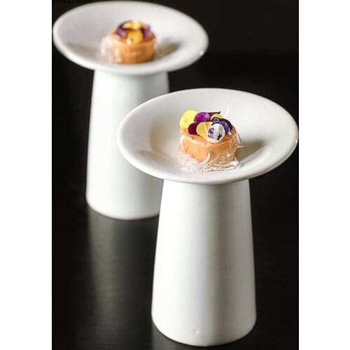 Chinese Style Pure White Tall Feet Ceramic Plate Display Stand Fruit Dish Dessert Cake Pan Decoration Snack Plate Dish Tableware