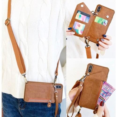 For Samsung Galaxy S20 S8 S9 S10 PLUS Note 20 S20 Ultra Note8 Note9 Note10 PLUS Leather Neck Strap Cord Card Holder Wallet Cover