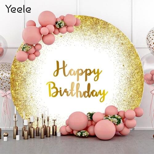 Yeele Round Backdrop Circle Glitter Golden Dots Custom Baby Birthday Party Photography Background Polyester Photo Studio Props