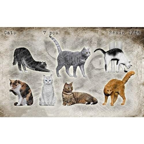 1/16 120mm Resin Figure Building Kit Cats 7 pcs