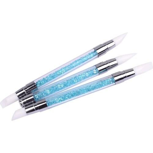 2 Way Nail Art Silicone Sculpture Pen For Emboss Carving Craft Polish Rhinestone Handle Nail Art Salon Tool Set