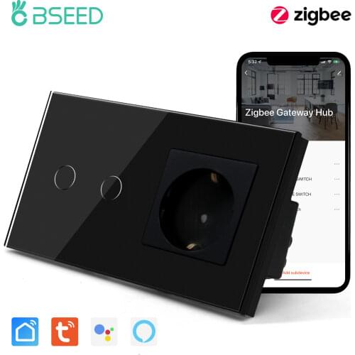 BSEED Zigbee Wall Switch Touch 1/2/3Gang Wifi Sensor Switch Tuya Google Alexa With EU Standard Socket 16A Without Wifi