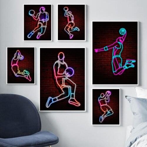 Neon Poster Famous Basketball Stars Canvas Painting Abstract Sport Player Wall Pictures for Living Room Home Decor Boys Room