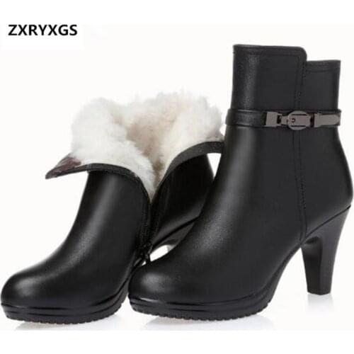 2021 New Autumn and Winter Fashion Martin Boots Genuine Leather Shoes Woman Snow Boots Wool High-heels Ankle Boots Women Boots