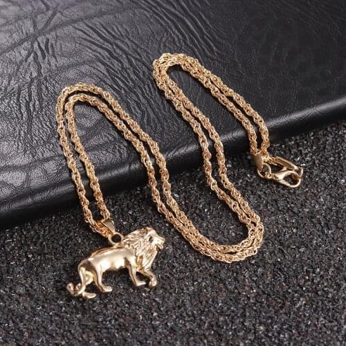 New Lion Pendant Necklace Fashion Punk Long Chain Lion Animals Necklace Women Men Hip Hop Jewelry Accessories Trendy Necklace