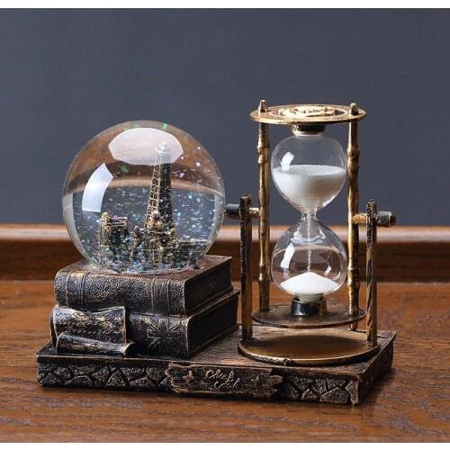 2 in 1 Retro Crystal Ball Hourglass Timer with Light Music Decoration for Desk Cabinet Living Room Home S55