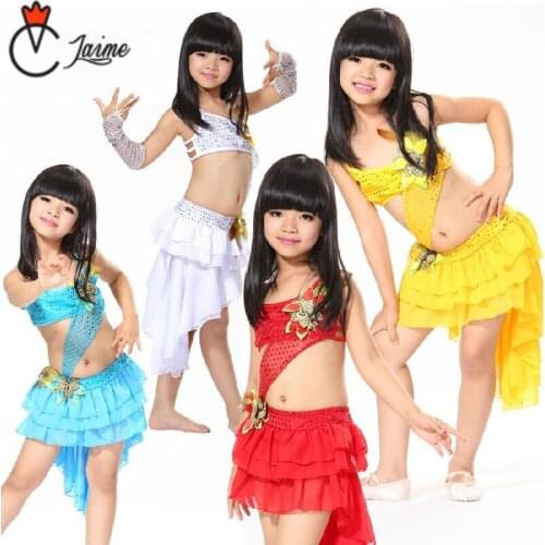 Latin Dance Dress for Girls Performance Children Dance Dresses Outfit with Sleeves Latin Dresses Short Fringe Children