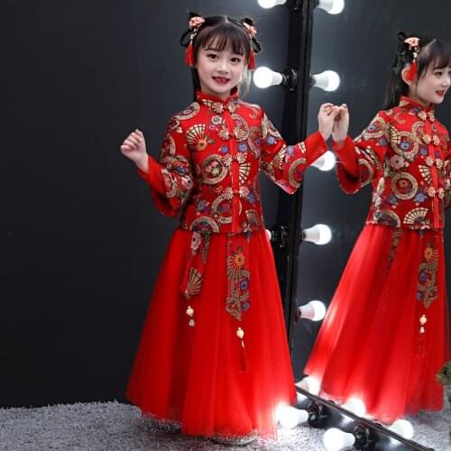 Chinese Style Flower Girl Dress Formal Floral Baby Girls Dresses Vestidos Wedding Party Children Birthday New Year Clothing