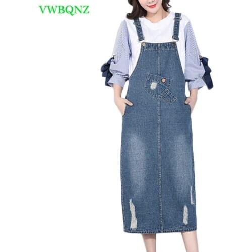 Spring Autumn Cowboy Siamese Strap Dress Women Korean High waist Plus size Strap Dresses Womens Sleeveless Denim Dresses 6XL 579