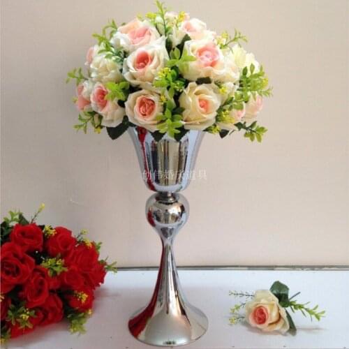 Silver metal flower vase Table centerpiece Wedding decoration 38cm Tall 10pcs/lot
