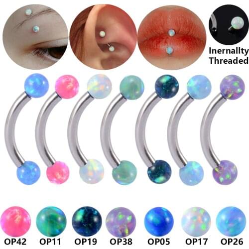 1Pc 16GX8X3mm Opal Ball Eyebrow Piercing Surgical Steel Curved Barbell Lip Ring Snug Daith Helix Rook Tragus Cartilage Earring