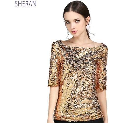 SHERAN Sequined Beads Embroidery Loose Casual T-shirt Womens Shirt Plus Size Tshirt Summer Tops Ffor Women 2018 Tee Shirt Femme