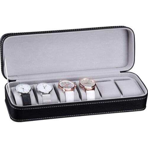 6/10/12 Slots Portable Leather Watch Box Your Watch Good Organizer Jewelry Storage Box Zipper Easy Carry Men Watch Box New