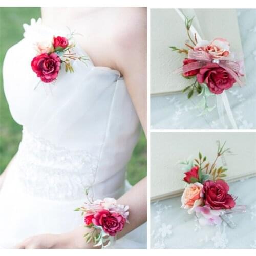 Wedding Bride Groom Wrist Flower Corsage Wedding Bridesmaid Sister Hand Flowers Wedding Photography Props Party Decoration Mori