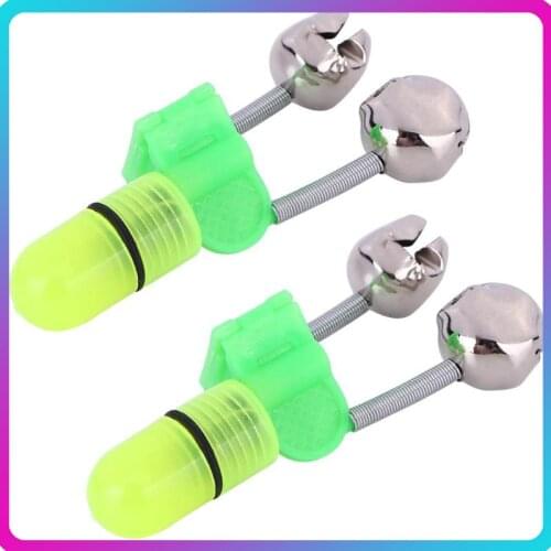 LED Fishing Rod Bite Alarm Bells Ring Fishing Lures Accessory Red Light Alerter Outdoor Twin Bells Alarm Tackle Fish Tool