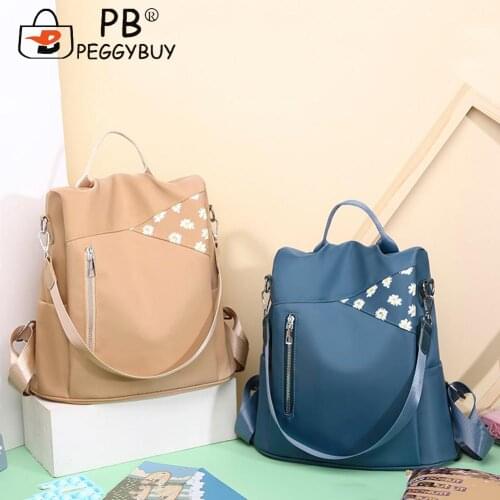 Vintage Women Daisy Printing Anti-theft Backpack Portable Oxford Cloth Waterproof Knapsack Fashion Solid Color Large Cpacity Bag
