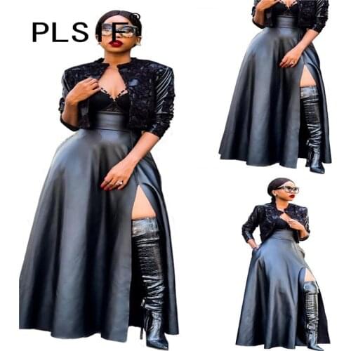All Black Fashion Women PU Leather Skirt High Waist Party Club Sexy Women Maxi Skirt Elegant Skirts