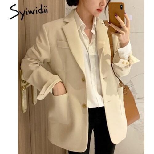 Syiwidii Suit Blazer Women 2021 Fall Winter Beige Black Jacket Women Elegant Office Lady Coats Single Breasted Notched Outwear