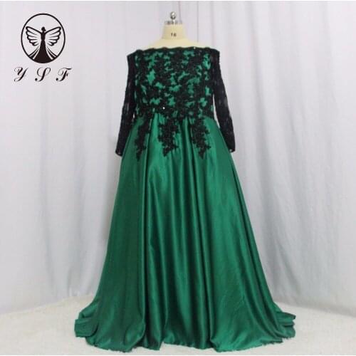 Vintage Vestidos De Novias Dark Green O Neck Appliqued Beaded Lace Long Sleeve Pleated Evening Dresses 2018