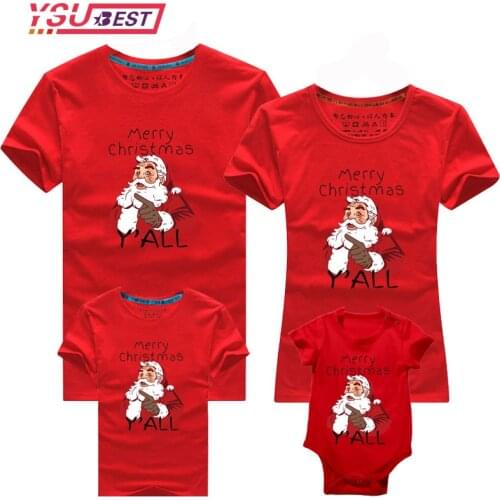 1PCS Family Christmas Family Matching Clothes Santa Claus Print Funny Cotton Short Sleeve T-shirt Family Look New Year Clothes