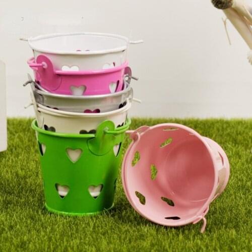 10pcs Hollow Heart-shaped Craft Galvanized Mini Portable Iron Bucket Creative Tinplate Wedding Candy Box Wholesale