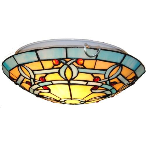 12" Vintage Tiffany Stained Glass Flush Mount Light Mediterranean Blue Streamers Kitchen Dining Room Ceiling Lamp Fixtures CL287