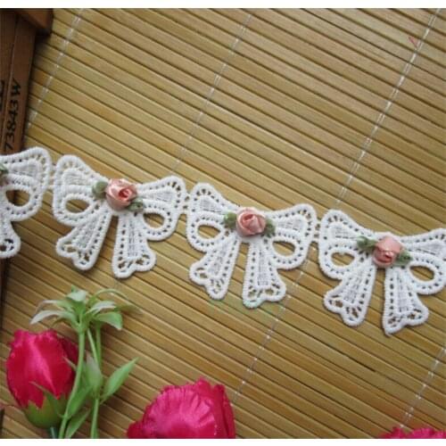 2yd/Lot White Cotton Bowknot Bow Embroidered Lace Trim Ribbon Fabric Handmade DIY Sewing Craft For Costume Hat Shoes Decoration
