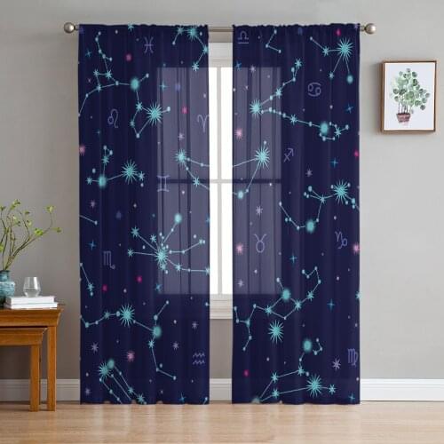 Constellation Astronomy Zodiac Twelve Stars Sheer Curtains for Living Room Bedroom Kitchen Tulle for Windows Voile Yarn Curtains