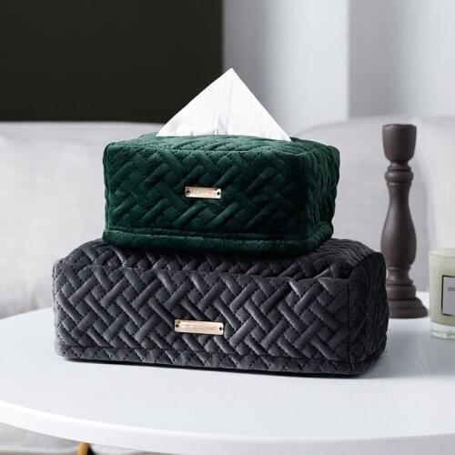 Velvet Light Luxury Tray Living Room Bedside Table Car Velvet Fabric Tissue Box Tissue Box Holder Car Tissue Holder