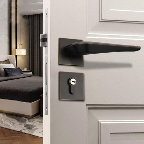 Mute Black Door Lock Zinc Alloy Interior Door Lock Handle Modern Anti-theft Room Wood Door Lock Furniture Door Hardware