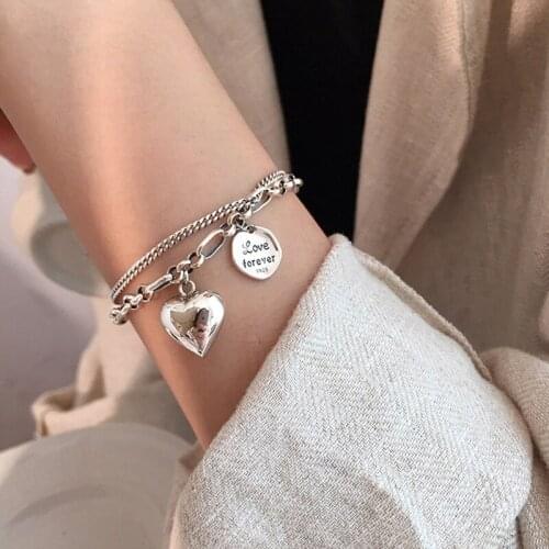 925 Sterling Silver Love Heart Bracelet for Women Men Tag Bracelet Best Valentines Day Gifts Jewelry 2021 New