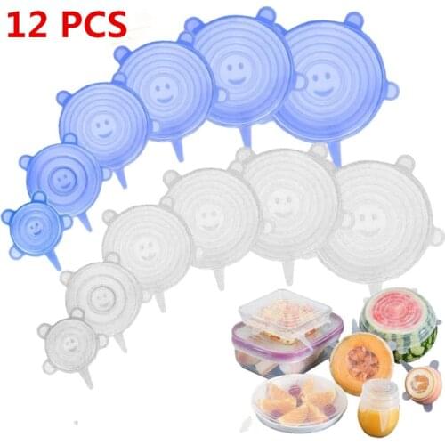 Food Silicone Cover Cap 6/12 Pcs Universal Silicone Lids for Cookware Bowl Reusable Stretch Lids Food Wrap Bowl Kitchen Stoppers