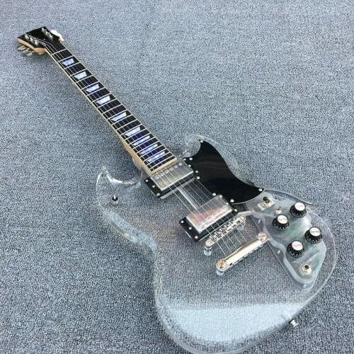 New High Quality 6 Strings Custom SG Electric Guitar Acrylic Body Rosewood Fingerboard With Blue LED Light Mahogany Neck